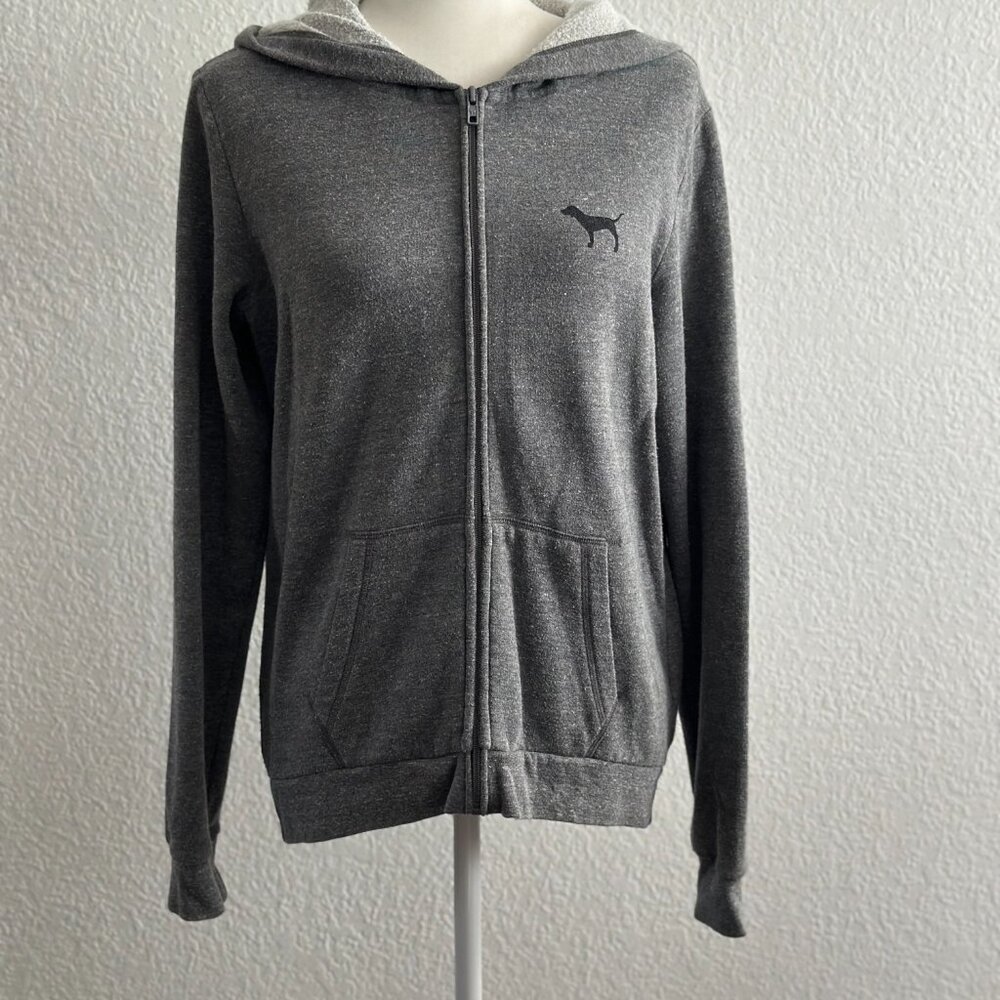 PINK Victoria’s Secret Zip-Up Hoodie – Gray – Size Small - Picture 2 of 8